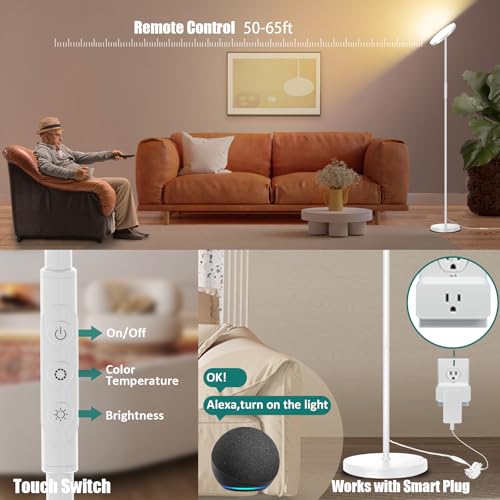 Floor Lamp Upgraded 40W 4000LM Super Bright Torchiere LED Floor Lamps for Living Room (40W White)