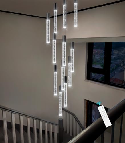 118" High Ceiling Chandelier Linear Crystal Pendants (12 lights / Black)