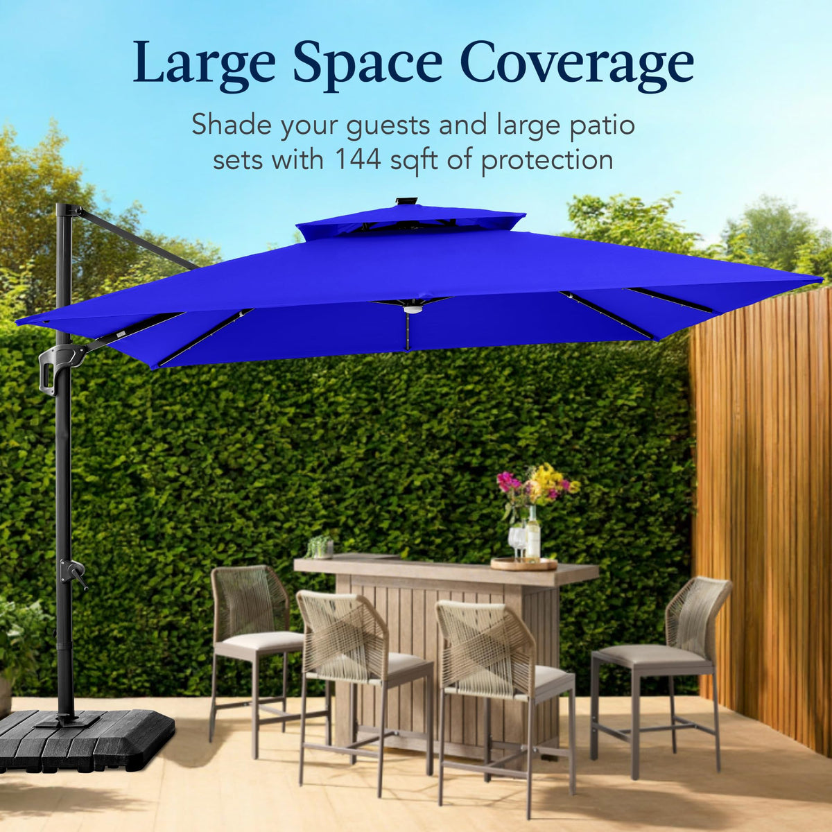 12x12ft LED Cantilever Patio Umbrella w (12x12ft / Resort Blue)