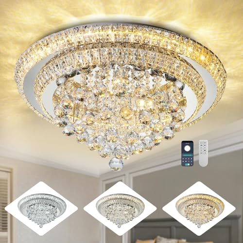 Elegant LED Crystal Raindrop Ceiling Light (Silver / 24 inches)