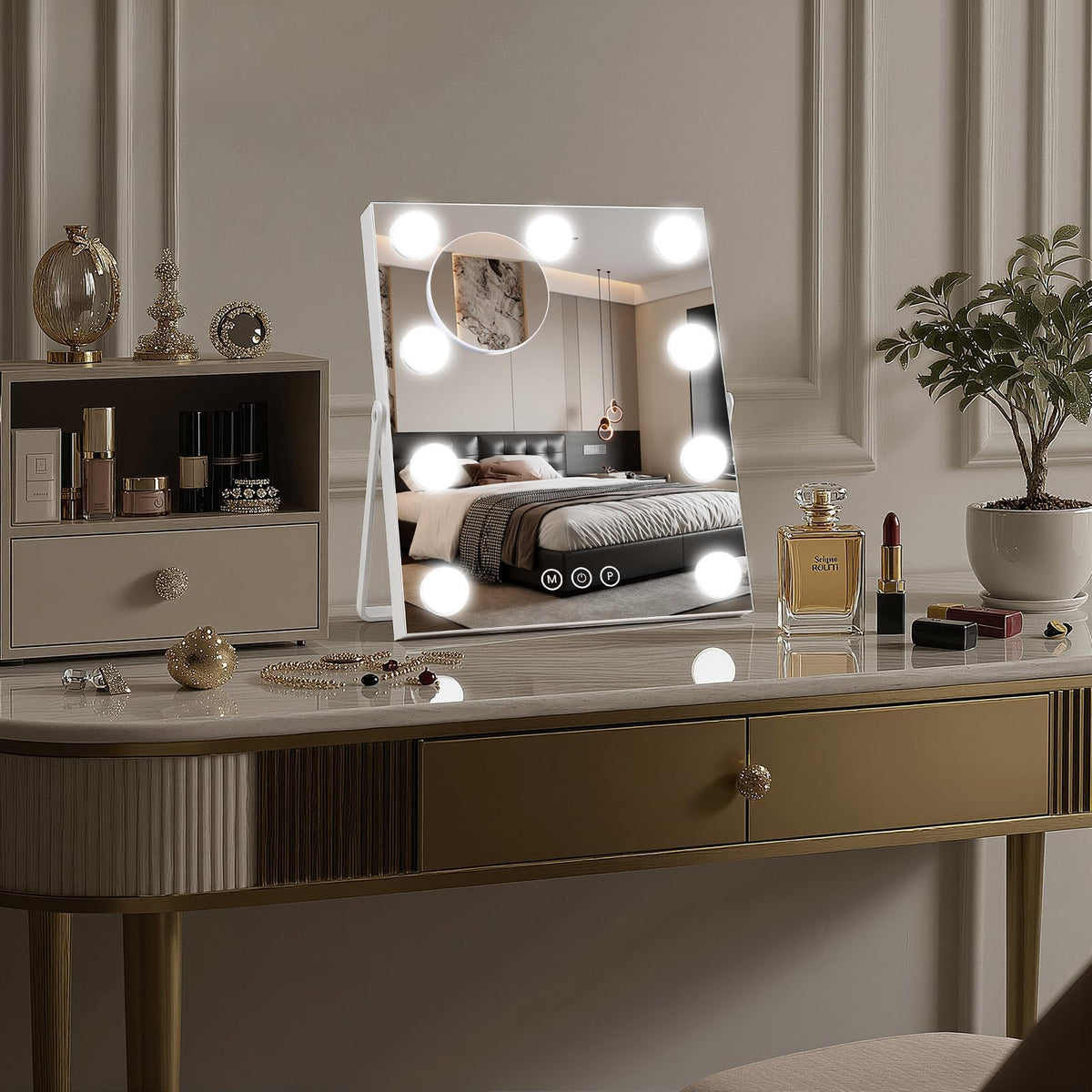 Rechargeable Vanity Mirror with Lights (White / 12"L x 10"W)