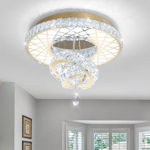 LED Chandelier Modern Ceiling Dimmable Light Fixture Crystal Chandelier for Bedroom Dining Room Gold (20 inch / Gold)