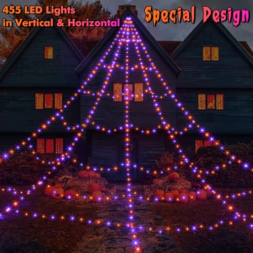Halloween Decorations Outdoor 455 LED Halloween Spider Web Lights