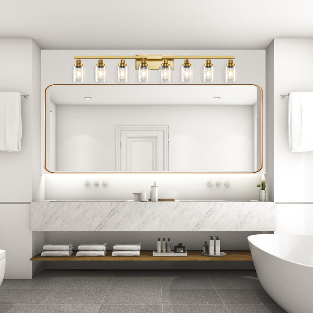 8 Light Gold Vanity Lights Over Mirror Bathroom Light Fixtures 52" (Gold / 8-light)
