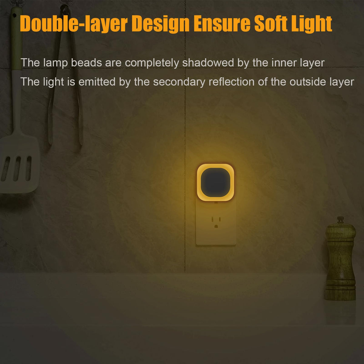 2 Pack Plug in LED Night Light (Golden Yellow / Dimmable)