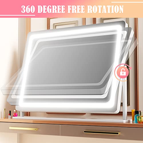 Lighted Makeup Mirror (Round Corner White / 13"L x 17.2"W)