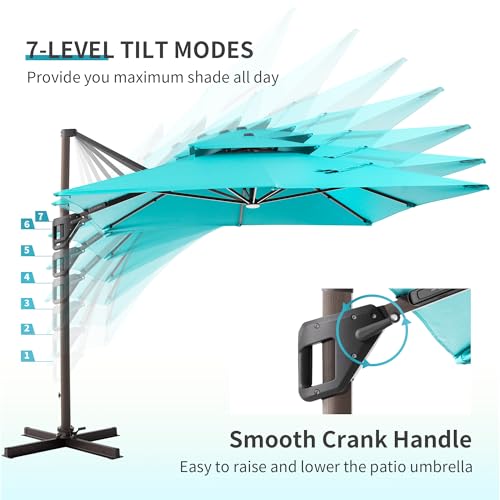 9x12 FT Cantilever Offset Patio Umbrella with Lights (Turquoise)
