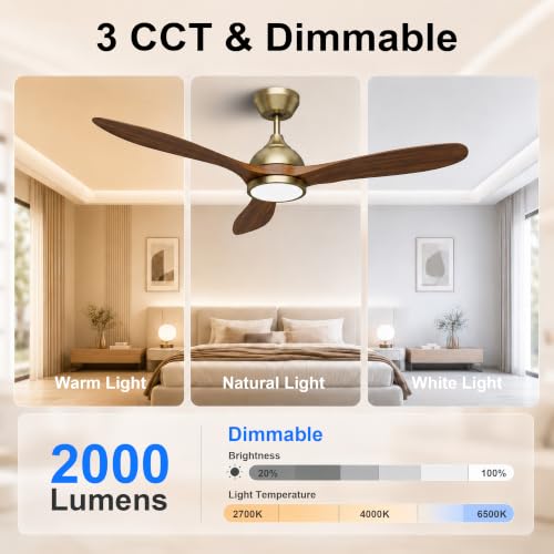 52" Ceiling Fan with Light (Gold & Brown / 52 Inch)