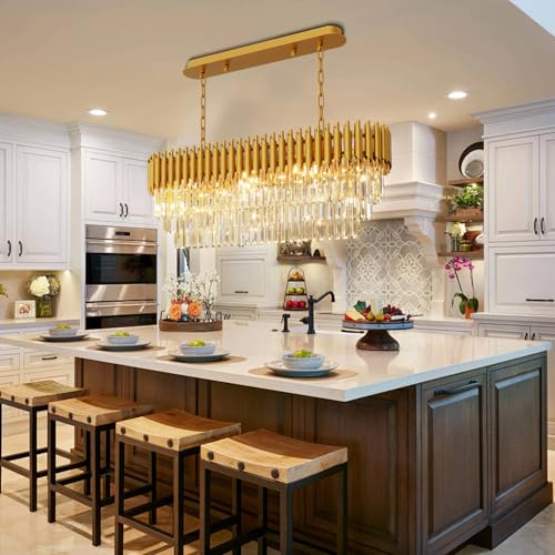 8 Light Modern Gold Crystal Chandelier (Gold L40")