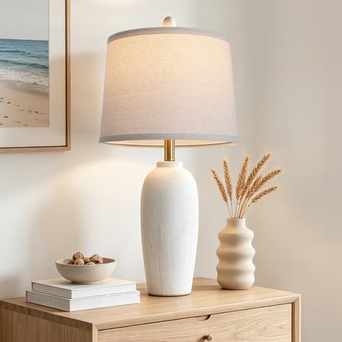 26 Inch Farmhouse Ceramic Jar Table Lamp Single (Cream White-1Pack)