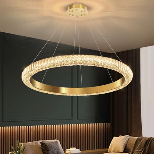 31.5" 1 Ring Crystal Chandelier Modern LED Dimmable Ring Pendant Light Chandelier for Dining Room Living Room Gold (Gold / 1 Ring Round 32")