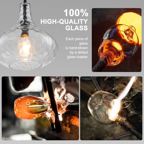 11" Hammered Glass Pendant Lights Kitchen Island Black (Black-Water ripples / 1-Light)