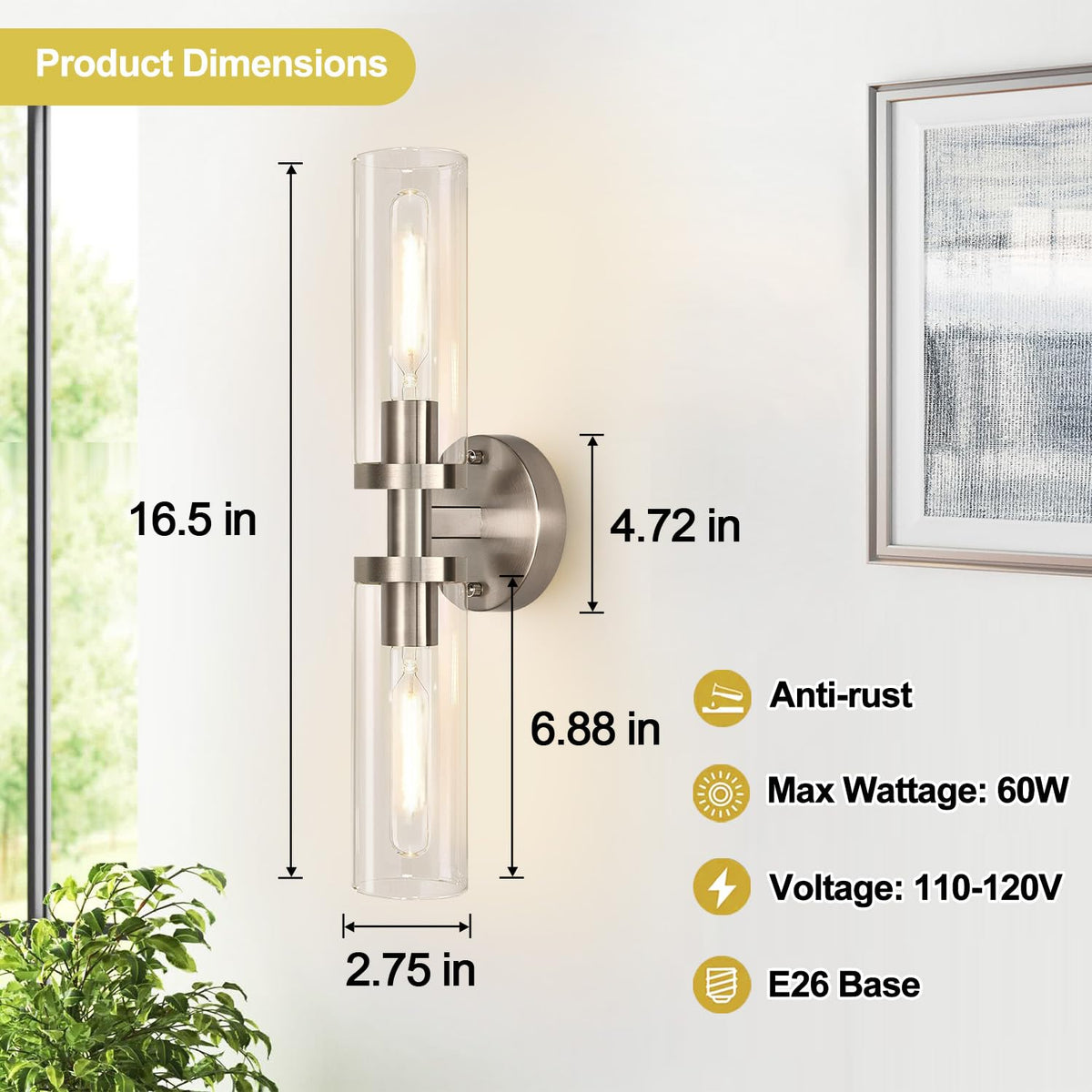 Hardwired Wall Sconces Set of Two (Brushed Nickel / Hardwired-16 Inch-2PC)