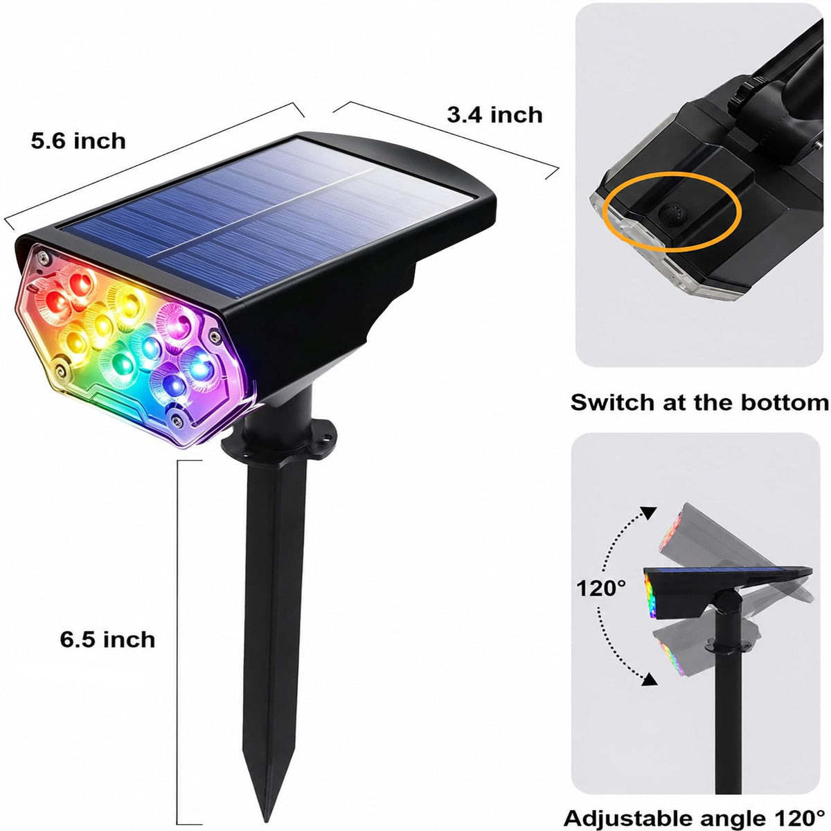 6 Pack Solar Spotlights Outdoor for Halloween DecorationRGB Color Changing (Multicolor / 6 Pack)
