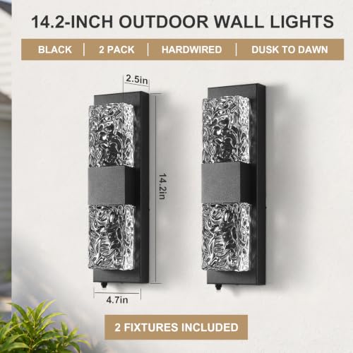 Porch Lights Outdoor 12W LED Dusk to Dawn Wall Light 14.2" Black 2PCS (Black / 14IN (2 Pack))