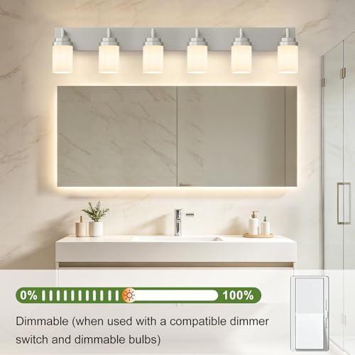 Bathroom Light Fixtures (Nickel-White Shade / 6-Light)