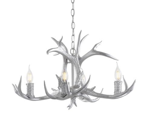 33" 6 Light Resin Faux Horn Antler Chandelier Rustic Farmhouse Hanging Light for Dining Room Living Room Cabin with Sloped Ceiling Compatible LED Bulbs Included