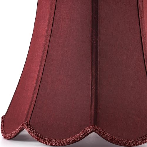 Medium Scalloped Lamp Shade Burgundy (Burgundy Red-natural faux silk / 8"×13"×11" (Spider)-1 pc)