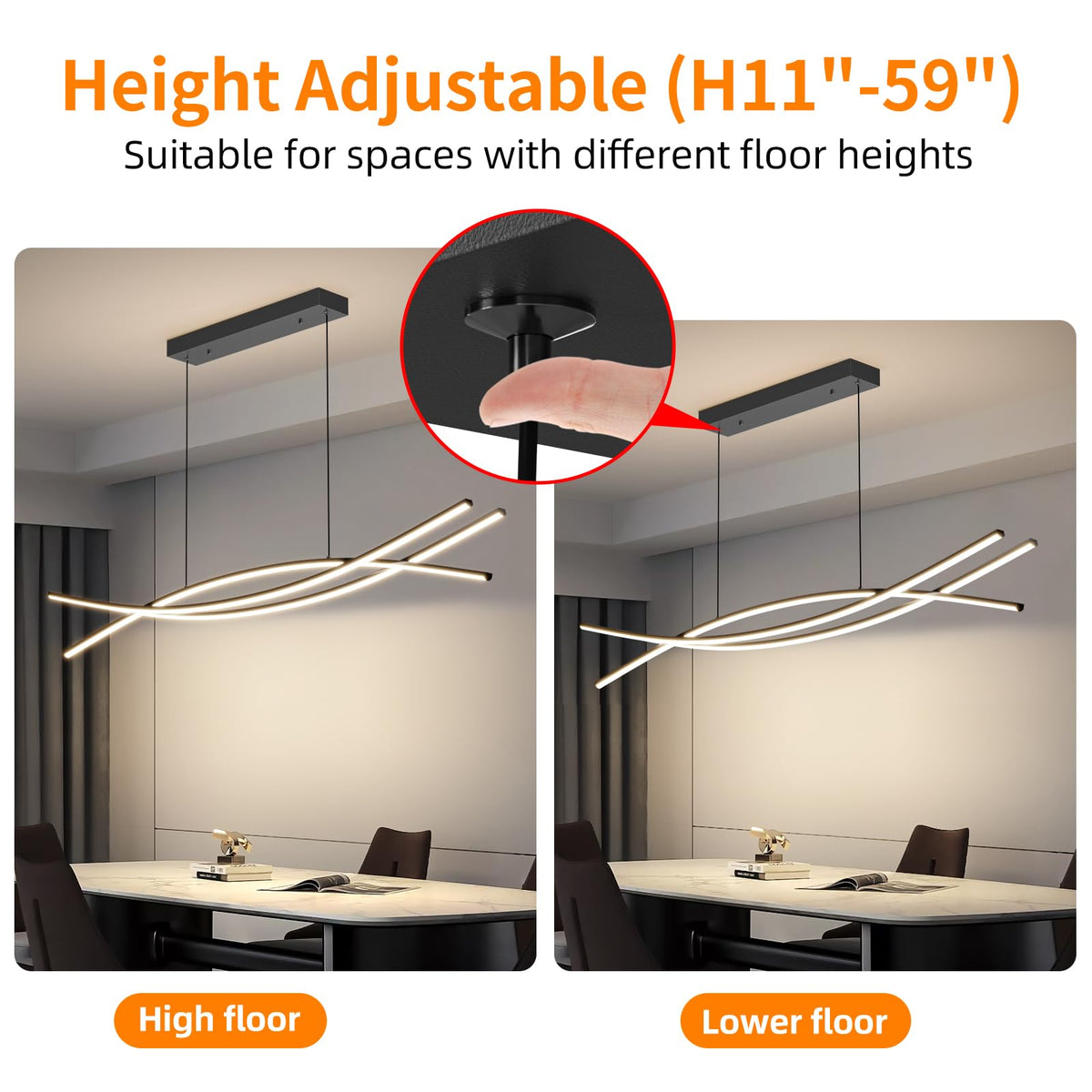 Modern Ceiling Chandelier Light (B-Black / 47in)