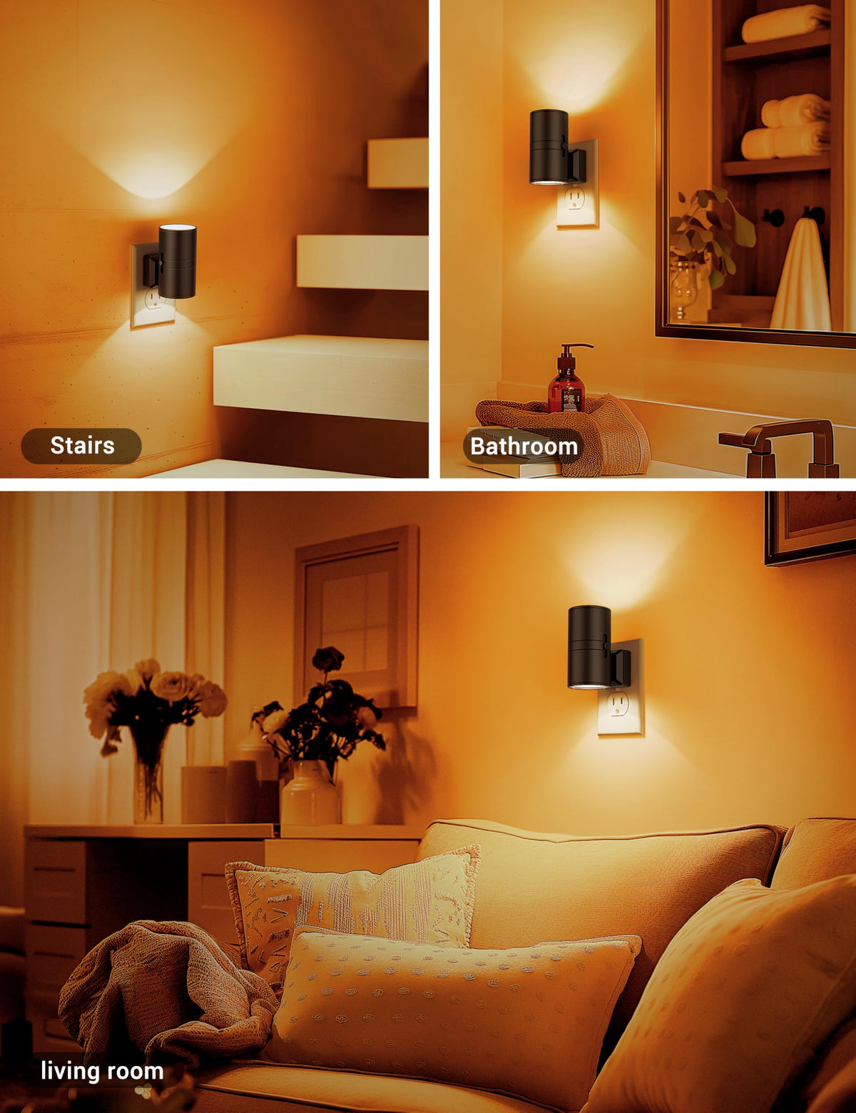 Amber Night Lights Plug into Wall (Black)