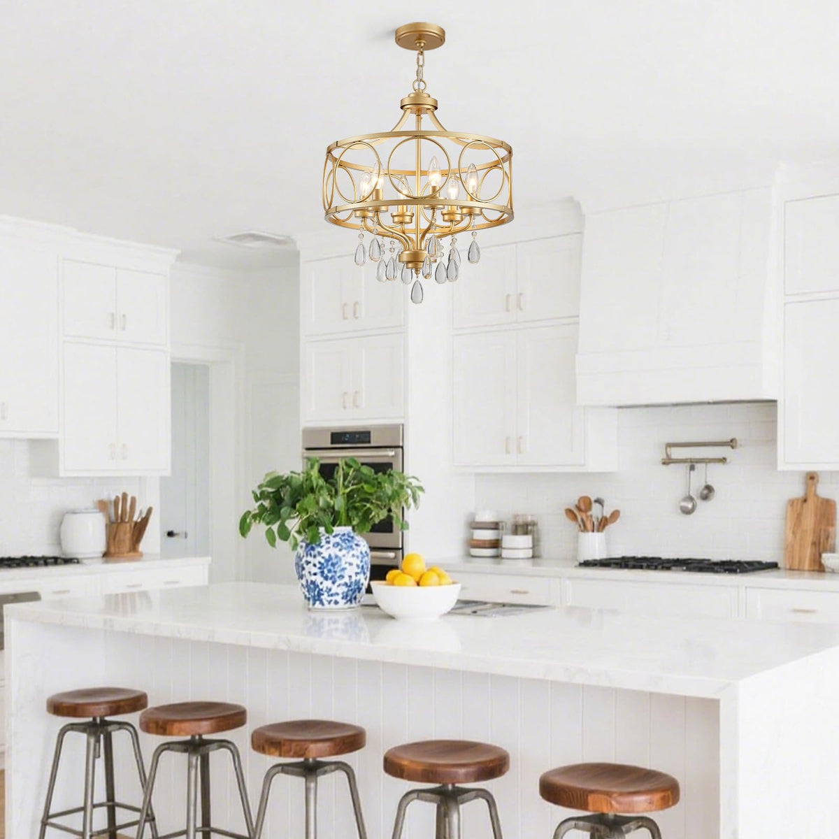 6 Light 18" Modern Gold Crystal Chandelier