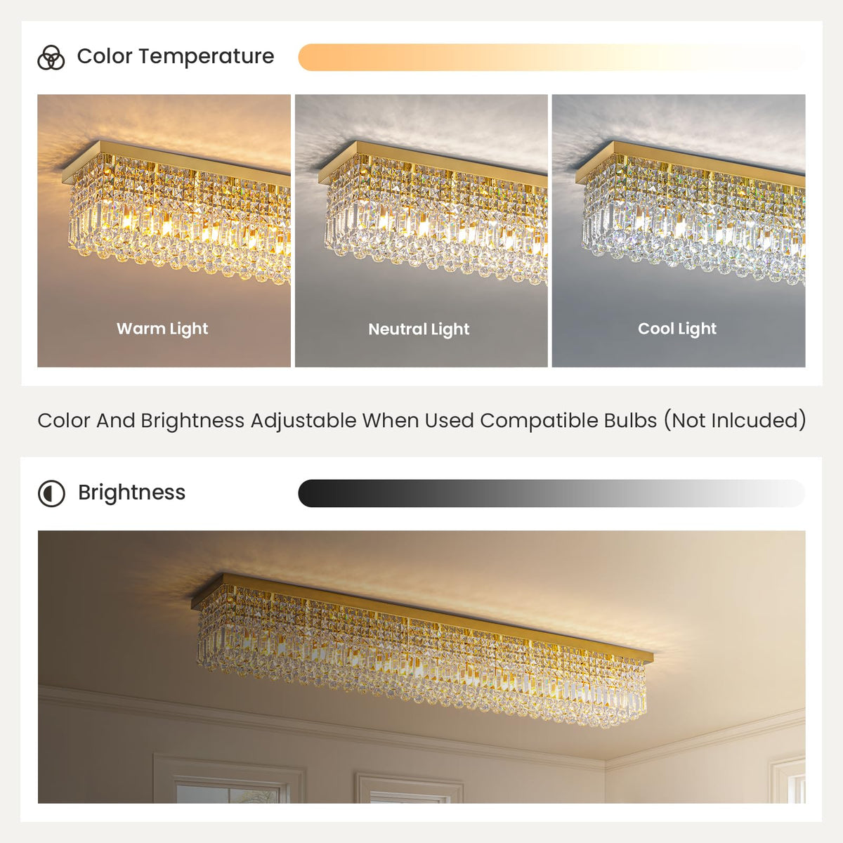 Rectangular Chandelier (Gold(Ceiling) / L59")