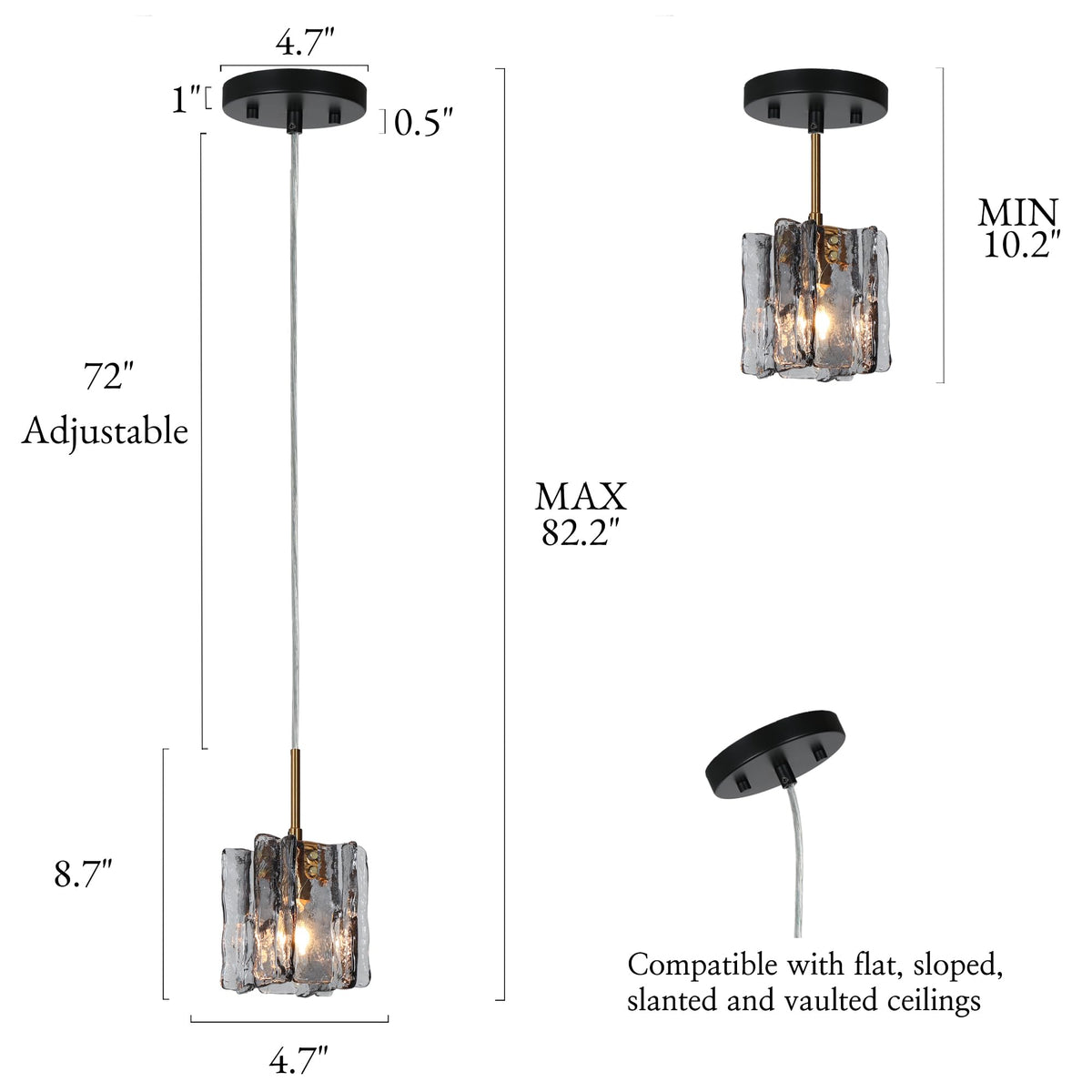 Pendant Lights Kitchen Island (4.7" D x 8.7" H / Black and Plating Brass)