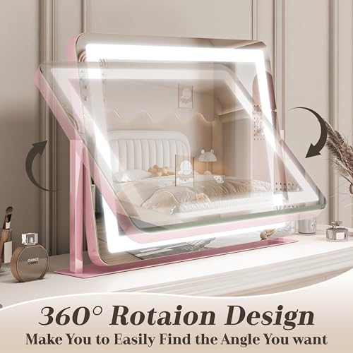 22x16 Inch Pink Vanity Mirror with Lights (Pink / 23"L x 16"W)
