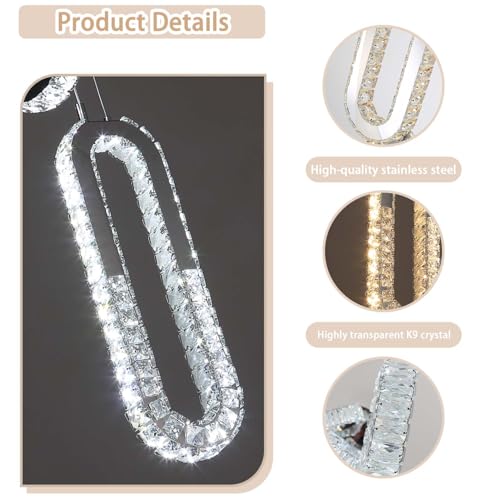 Modern Crystal Chandelier Adjustable 8 Rings Chandelier for Foyer Stairwell Crystal High Ceiling Pendant Light Dimmable 2700K (Silver / 8 Rings (New))