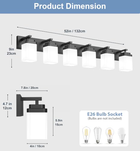 Matte Black Bathroom Light Fixtures (Black, Milky Shade / 7-Light, 52-inch)