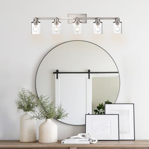 5 Light Brushed Nickel Track Lighting Fixture for Ceiling Mounting Bathroom Vanity Wall Scones with Rotatable Spotlight (Brushed Nickel / 5 Light)