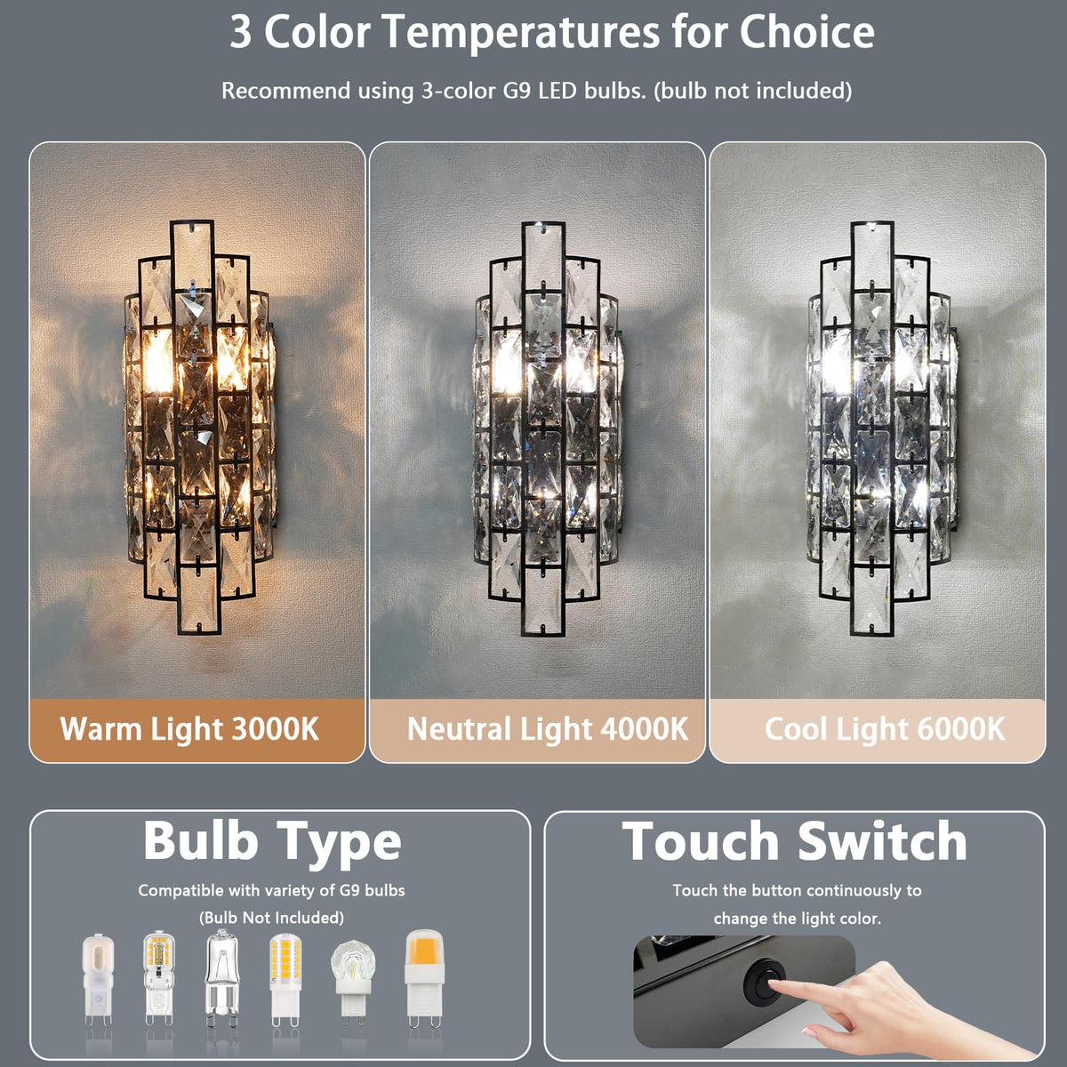 Black Crystal Wall Sconce (Black 1Pack)