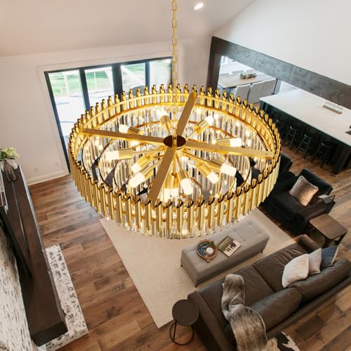 32 inch Gold Crystal Chandelier 6 (D32"XH19.6" Gold)