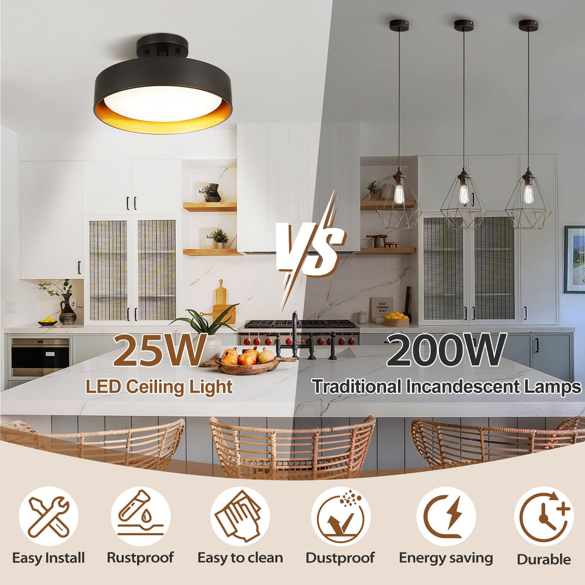 Semi Flush Mount LED Ceiling Light 4000K (Neutral White)
