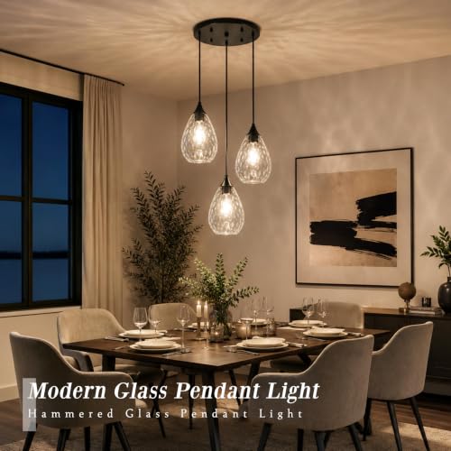 Black Glass Pendant Lights Kitchen Island 3 (Black, 3-Light / 6.3 Inch, 3-Light)