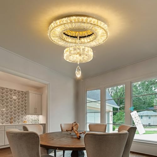 Modern Chandelier Bedroom Light Indoor LED Dimmable Lights Ceiling Chandeliers for Dining Room Kitchen Entryway Gold 25W LEDs Fixtures 2000 Lumens (Gold / W16")