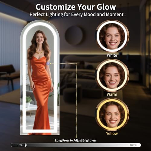 Full Length Mirror with LED Lights 56"x20" (Standing Mirror-arched / 56"L x 20"W)