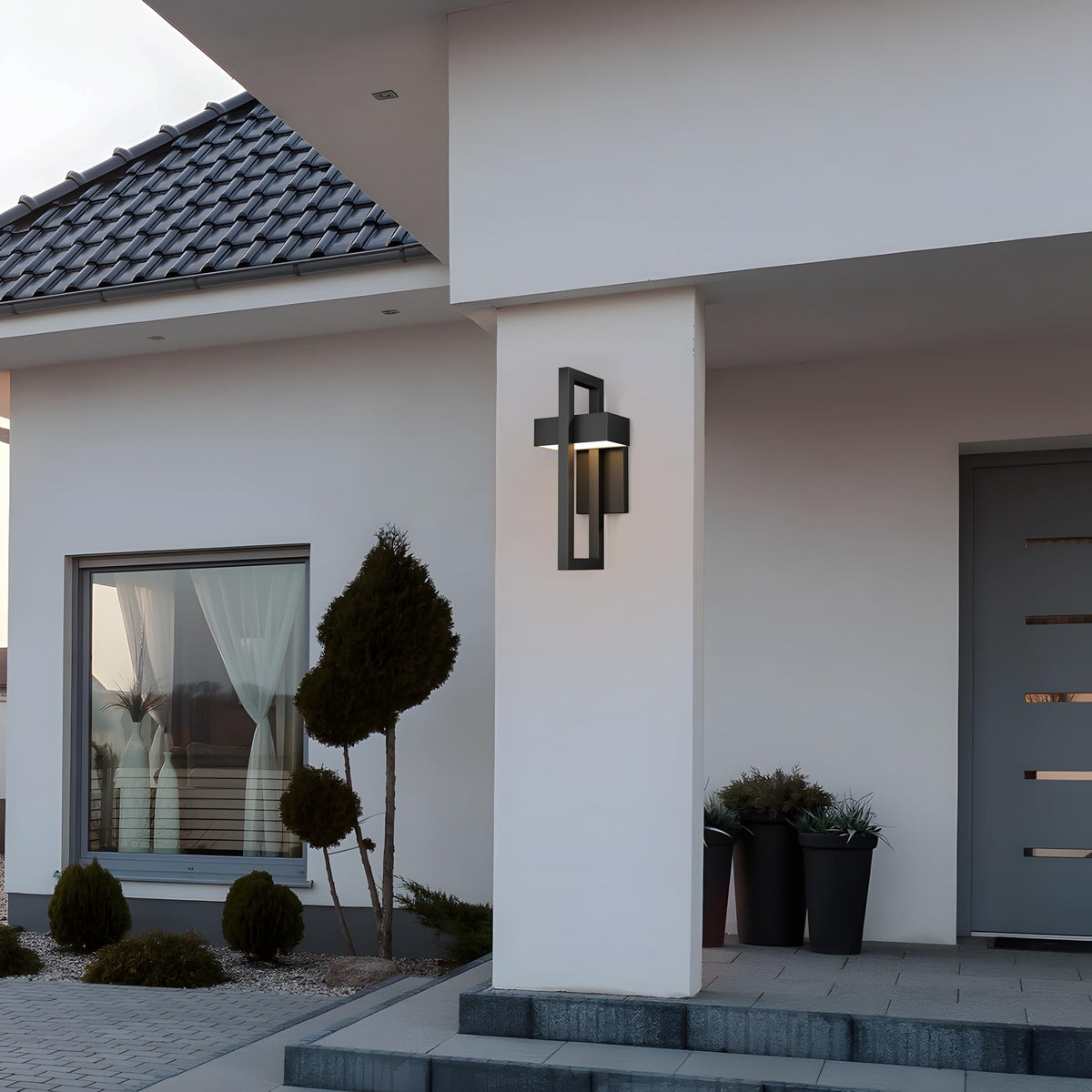 Modern Outdoor Wall Lights 3000K Integrated LED Outdoor Wall Sconces Lighting (Large Black / 1 Pack)