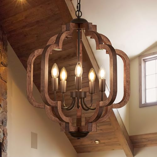 20.5" Farmhouse Vintage Chandelier 5 (Textured-Brown / D20" x H24" 5-Light)