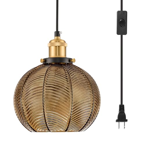 Plug in Ribbed Glass Pendant Light
