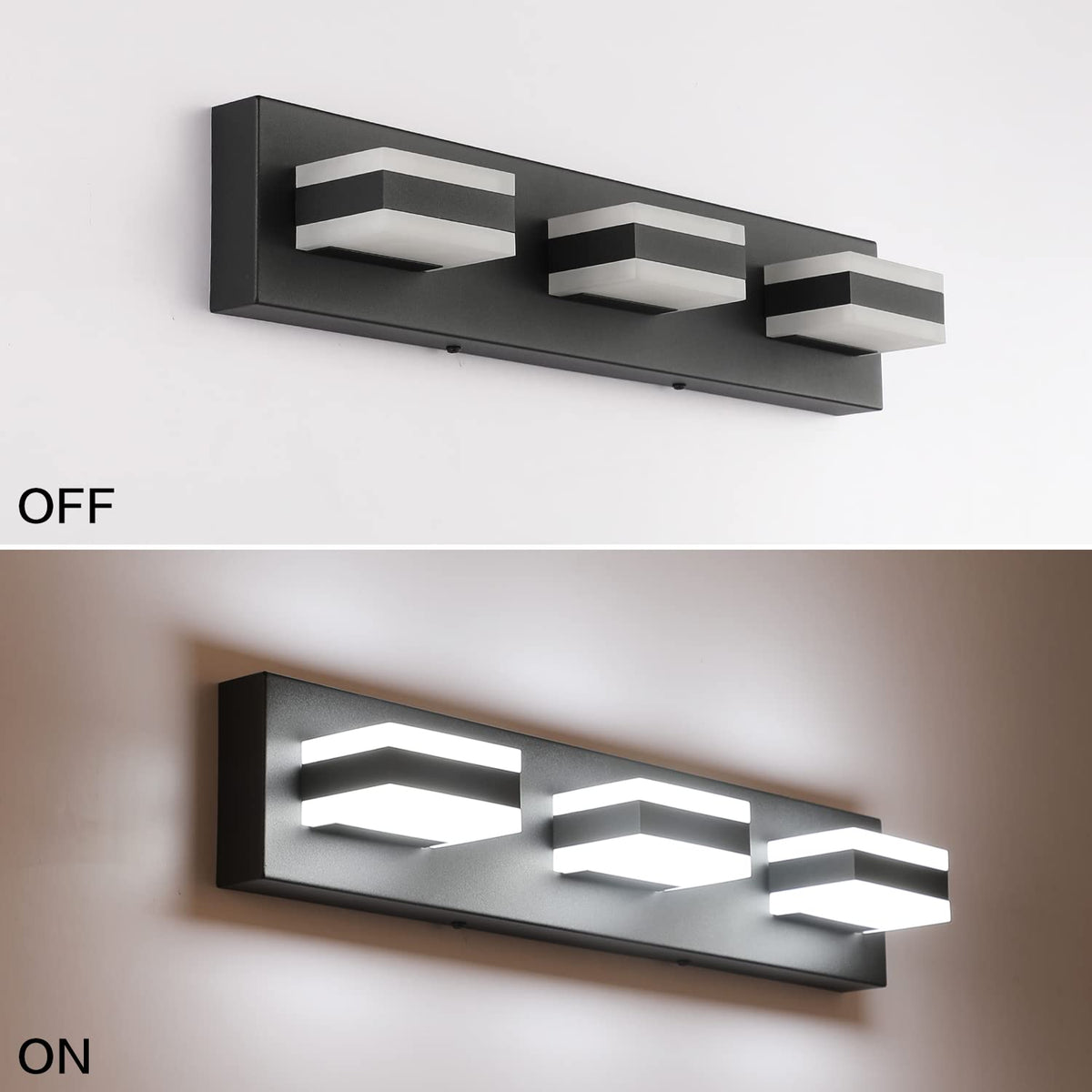 LED Black Bathroom Vanity Light Fixtures Over Mirror 3 Lights Bath Lighting Restroom Light Modern Vanity Lights for Bathroom Bath Lights ETL Listed (Matt Black,6000K & 100% Brightness / 3- Light,22Inch)