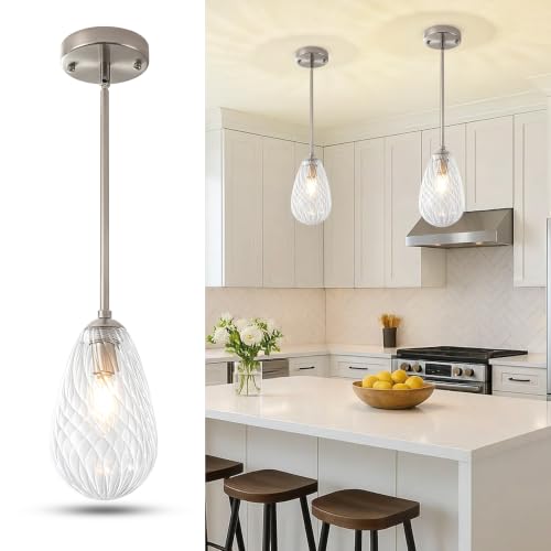 Brushed Nickel Twisted Glass Pendant Lights Kitchen Island Modern (2-Pack Brushed Nickel)