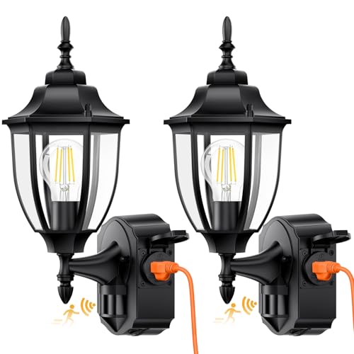 Outdoor Wall Lights with Outlet (Black- 2 / 2 Pack)