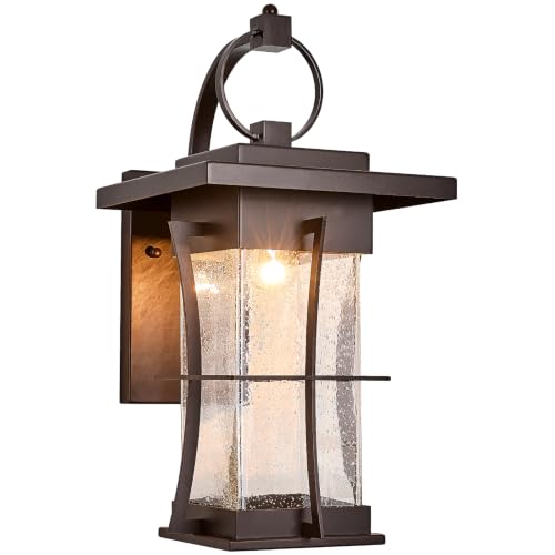 20" H Extra Large Outdoor Sconce Oil Rubbed Bronze Villa Front Door Wall Light XLarge Deep Brown Exterior Wall Lantern Waterproof Mission Light Fixtures with Seeded Glass for Porch Garage Coach Light (Oil-Rubbed Bronze / XX-Large)