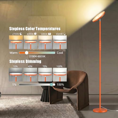 Floor Lamp Upgraded 40W 4000LM Super Bright Torchiere LED Floor Lamps for Living Room (Orange)