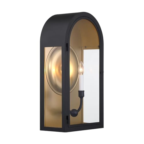 5-412-331 Grotto Modern Clear Glass Outdoor Wall Lantern, 2-Light 120 Total Watts, 23" H x 12" W, Matte Black with Vintage Gold (23" Height)