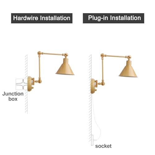 Wall Sconces Plug in (Oak color / 2 Pack- (Switch))
