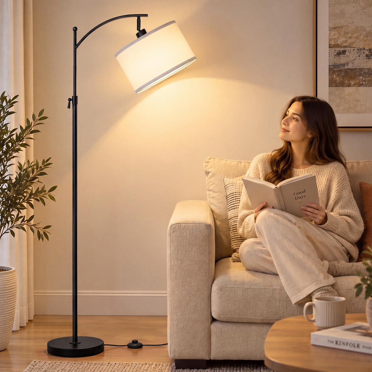 Black Arc Floor Lamp 55 (Black+White Shade-Arc)