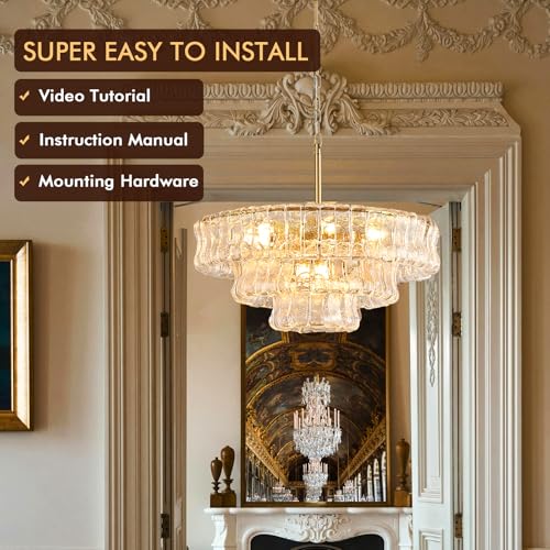 23in Large Chandelier Gold (Round Clear & Gold Chain / 23.6in)