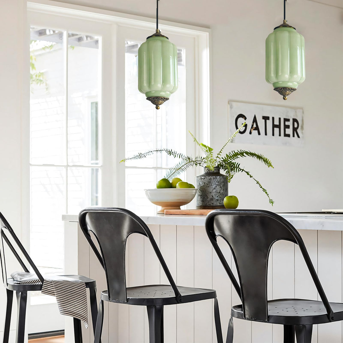 Vintage Milk Glass Pendant Lights Kitchen (Green / 5.5 in)